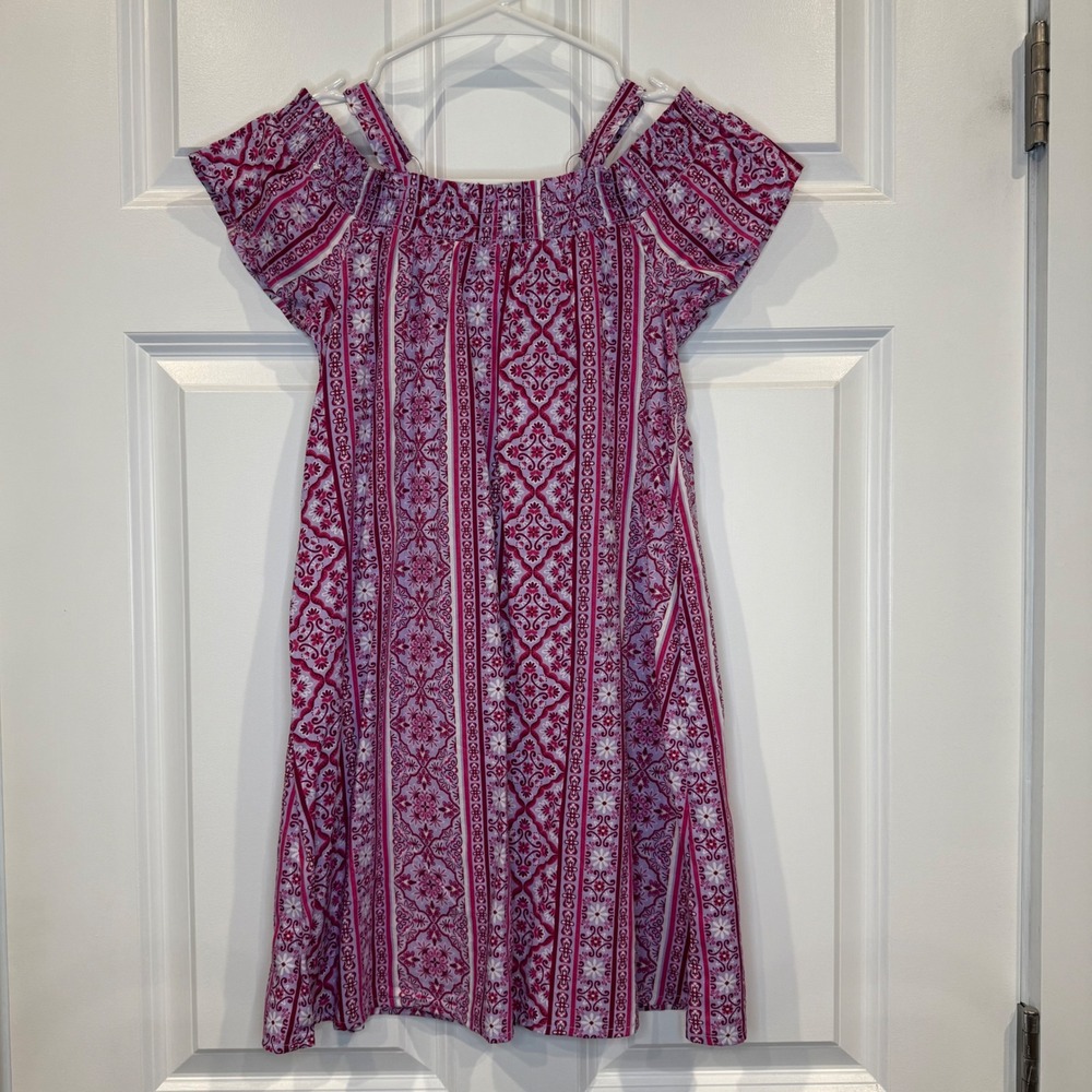 The Childrens Place Girls Pink Purple Medallion Tile Shoulder Dress Size 7/8